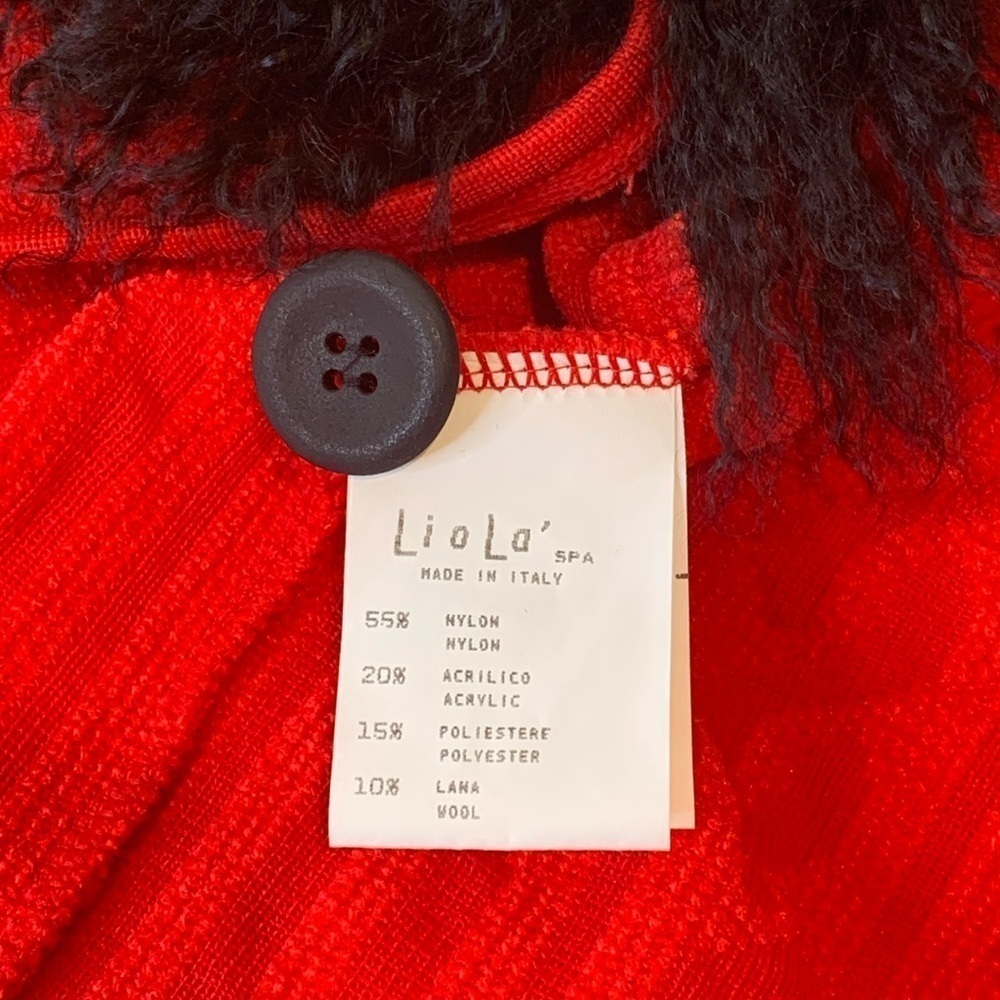 Lola Made in Italy Red Black Cable Knit Fur Collar Duster Cardigan Coat 8 44 - Picture 8 of 17